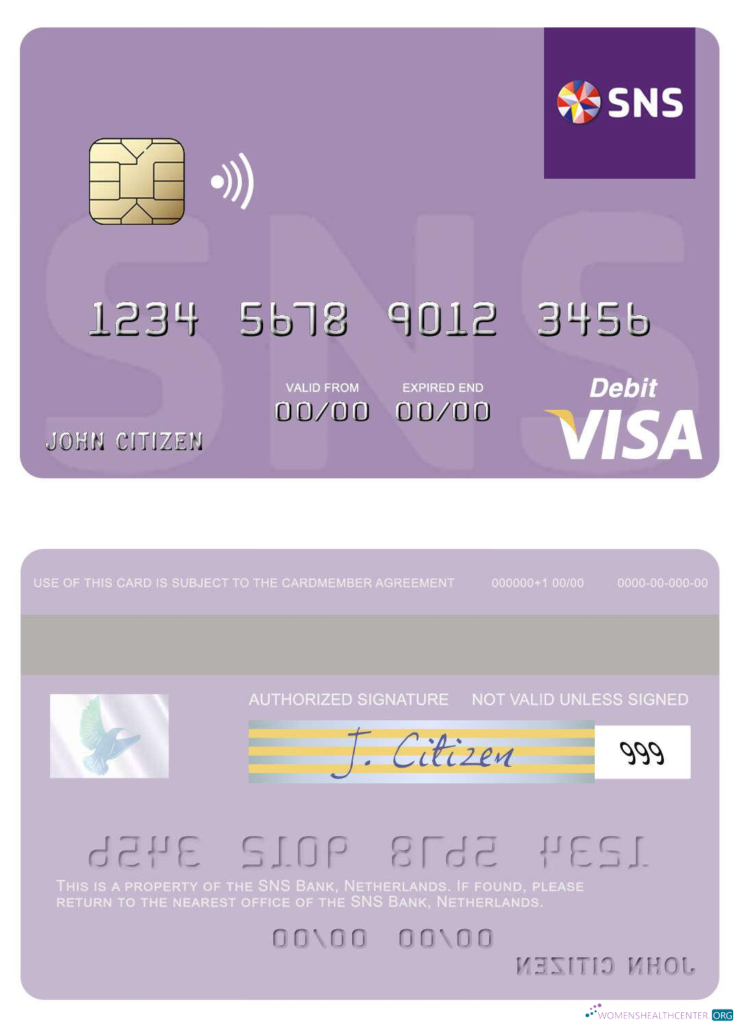 Download Netherlands SNS Bank visa debit card Photoshop template